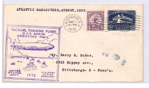 USA AIRSHIP *USS AKRON* Air Mail Cover 1932 Atlantic Manoeuvres "Zeppelin" LZ123 - Picture 1 of 10