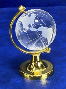 Etched Glass Clear Turning Mini World Globe Earth Paper Weight Figurine 3" B - Picture 1 of 13