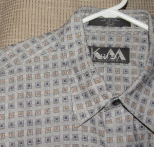 Vintage KRIZIA Mens Large XL Geometric Shirt Gray Tan Blue Italy L/S Cotton EUC - Picture 1 of 4
