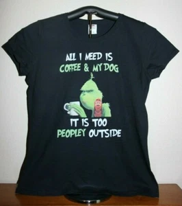 ALL I NEED IS COFFEE & MY DOG...TOO PEOPLEY OUTSIDE T-Shirt Damen Large, schwarz - Bild 1 von 5