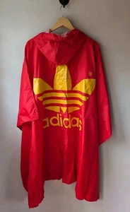 Vintage ADIDAS Red Rain Poncho With Hood Logo One Size Nylon Windbreaker - Picture 1 of 11