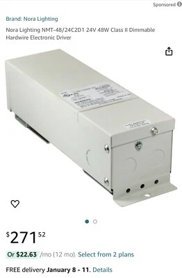 Nora Lighting NMT-48/24C2D1 24V 48W Class II Dimmable Hardwire Electronic Driver - Image 1 of 4