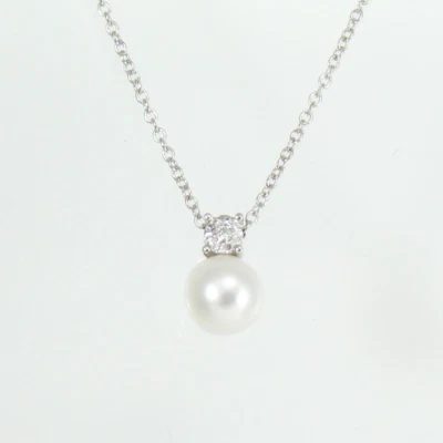 Collar De Mujer En Oro Blanco Con Colgante De Perla Y Diamante Mirco Visconti - Imagen 1 de 4