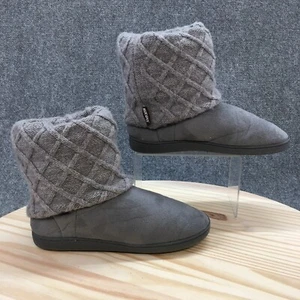 Muk Luks Boots Womens 9-10 Ankle Winter Snow Gray Knit Fabric Faux Fur Lining - Picture 1 of 15