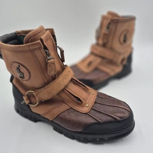 Polo Ralph Lauren Conquest Hi III Mens US 11D Brown Black Leather Mid Calf Boots - Picture 1 of 16