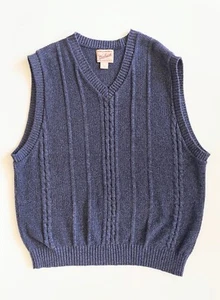 Woolrich Men's Size XL Blue V Neck Knit Sweater Sleeveless Vest 100% Wool - Picture 1 of 7