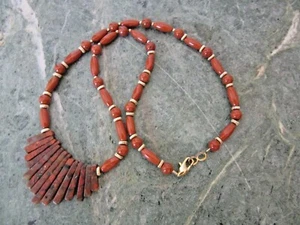 NATÜRLICHE ROTE JASPIS OVALE RUNDE PERLEN EINHEIMISCHE SÜDWESTLICHE HALSKETTE COLLIER 19" - Bild 1 von 4