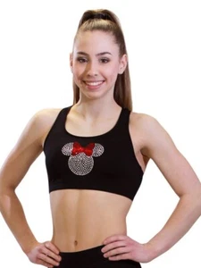NWT! Disney© black drytech sports bra crop top HUGE crystal Minnie Mouse! CS-CL - Picture 1 of 3