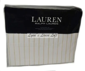 RALPH LAUREN Spencer Stripe Clay Tan QUEEN SHEET SET Cotton Sateen $170 - Picture 1 of 4