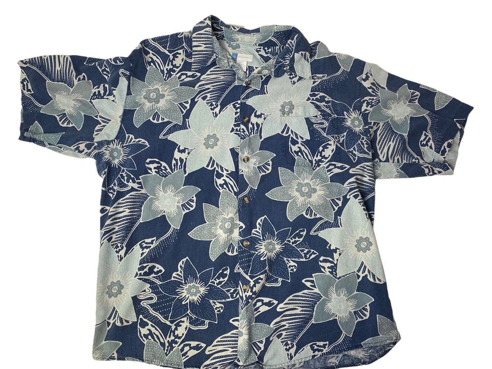 Half Moon Bay Men's XXL Blue Floral Print Hawaiian Button Down Shirt EUC  - Imagem 1 de 4