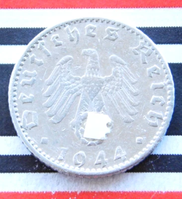 GERMAN Coin 50 REICHSPFENNIG 1944 G Alu SWASTIKA 3RD Reich WW2 VERY RARE Pfennig - Image 1 of 4