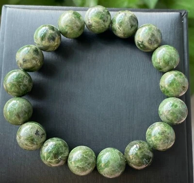 13mm Natural Green Diopside Quartz Crystal Gemstone Beads Bracelet 1124 - Image 1 of 4
