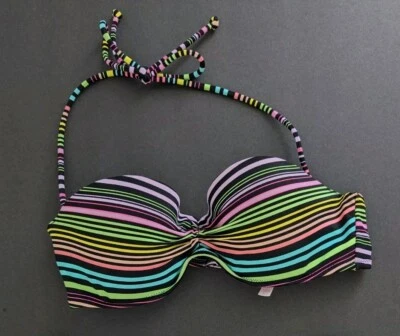 Top de bikini acolchado Y2K Victoria Secret 34C pastel arco iris neón rayas sin tirantes Foto 1 de 4