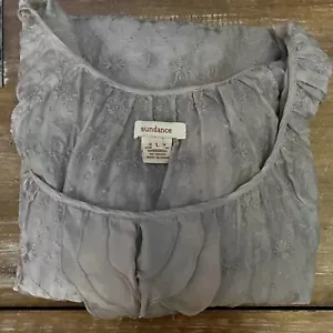L-SUNDANCE CATALOG-Grey Silk Blouse 3/4Sleeve Floral Embroidery Ruffle Tunic Top - Picture 1 of 17