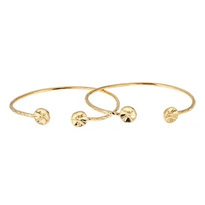 Solid .925 Sterling Silver Drum Ends West Indian Bangles Plated with 14K Gold - Picture 1 of 1