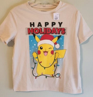 Old Navy Boys 6-7 Small Happy Holidays Pokemon Pikachu Tee Christmas #21124 - Image 1 of 3