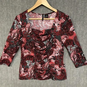New Direction Shirt Womens Medium Petite Blouse Top Tunic Stretch Top Floral - Picture 1 of 12