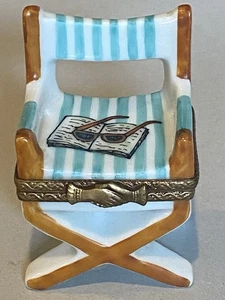 LIMOGES PEINT MAIN Trinket Box-piscina/SEDIA DA SPIAGGIA libro/occhiali da sole-PV-Parry Vieille - Foto 1 di 9