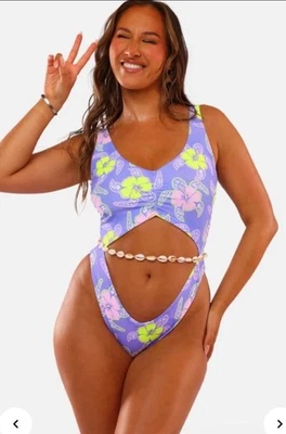 Moana Bikini One Piece Hibiscus Hunny Monokini Reversible Sized Medium NWT - Image 1 of 4
