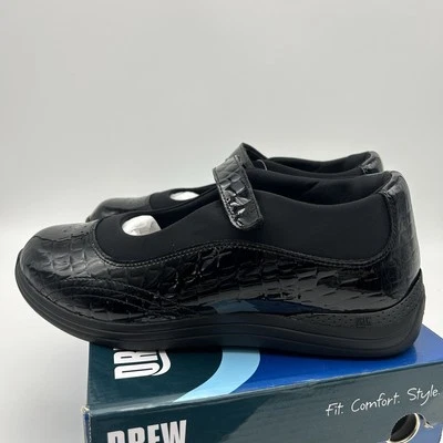 DREW Rose 14375-1P Cuero de Cocodrilo Negro Diabético Mary Janes EE. UU. 11 WW Negro H Foto 1 de 4