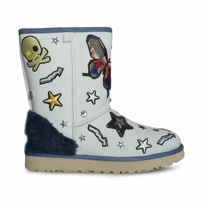 UGG PATCH IT CLASSIC SHORT BLEACH DENIM SHEEPSKIN BLING WOMEN'S BOOTS SIZE US 7 - Imagem 1 de 4