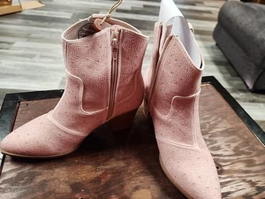 Stivali western alti alla caviglia tacco a blocco Mia rosa strass cerniera laterale donna 7,5M - Foto 1 di 7