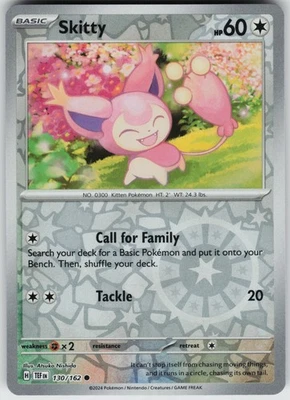 Pokemon Skitty 130/162 SV05: Temporal Forces NM Reverse Holo card - Image 1 of 2