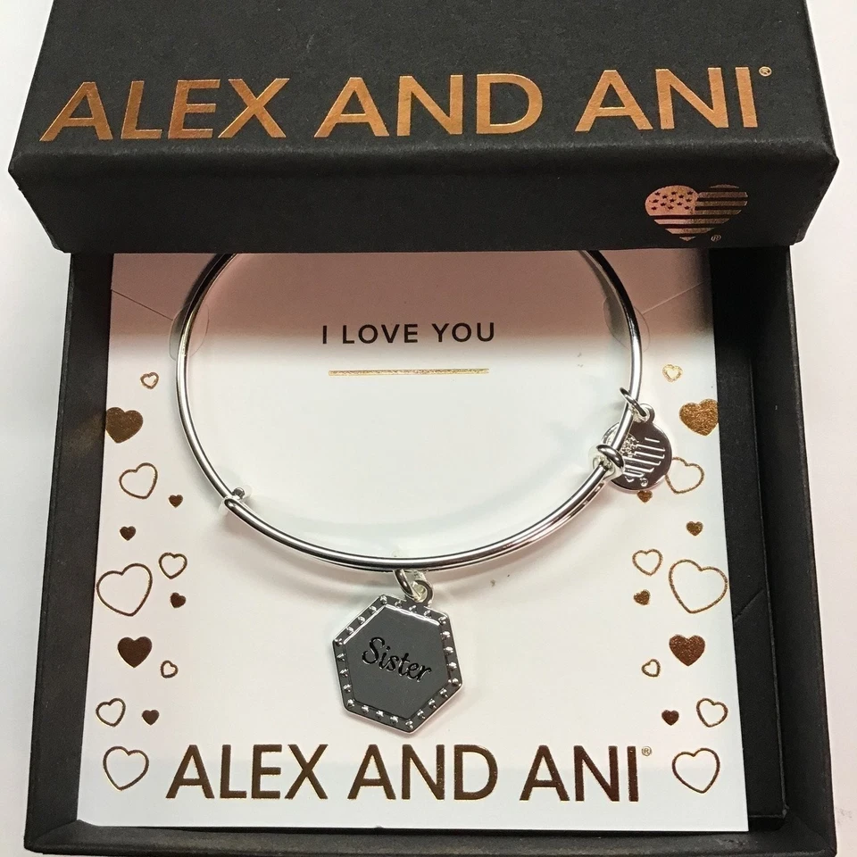 Alex and Ani Because I Love You Sister Silver Charm Bangle Bracelet