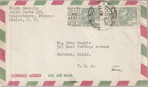 1958 Carta de correo aéreo de México a Estados Unidos con par de sellos de correo aéreo - Imagen 1 de 2