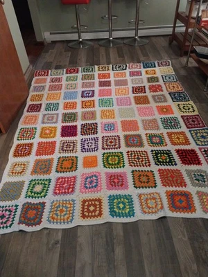 Colorida manta cuadrada de retazos de ganchillo abuela afgana 94" X 78"  Foto 1 de 4