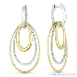 Orecchini pendenti pendenti pila ovale pavè di diamanti 0,51 ct in oro giallo e bianco 14 kt - Foto 1 di 1