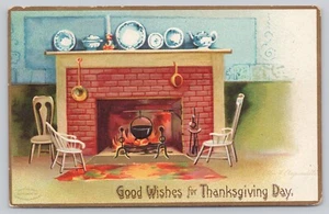 Postal de Acción de Gracias 1907 CLAPSADDLE "Buenos Deseos" Escena de Hogar Postal Repujado - Imagen 1 de 2