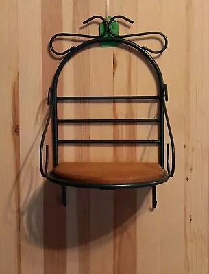 Hanging Wall Shelf Wood With Green Metal Scroll Unique Decor  - Image 1 of 4