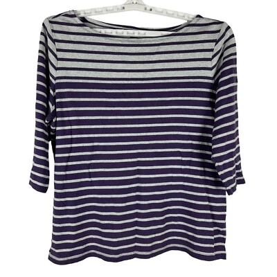 Karen Scott Women's 3/4 Sleeve Striped Top 1X Purple & Gray Cotton Blend - Image 1 of 4