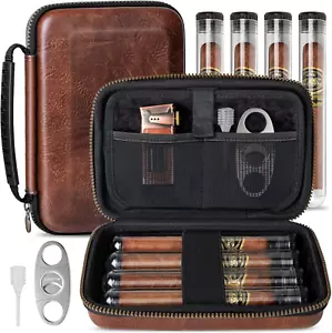 Travel Cigar Humidor Case Portable Travel Cigar Bag with 4 Cigar Tube, Leather T - Picture 1 of 12