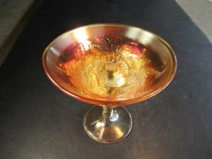 Antique Fenton Peacock At The Urn Flaired Out Top Carnival Glass Compote Dish - Picture 1 of 7