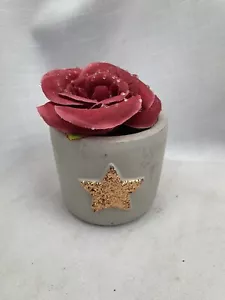 Stoneware Grey Pot With Red Fake Rose Flower - Picture 1 of 5