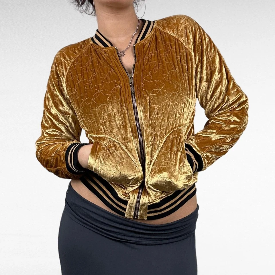 Chaqueta bomber años 2000 terciopelo dorado metálico patrón estrella Foto 1 de 4