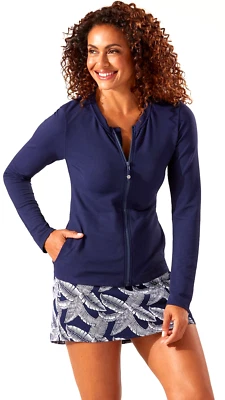 TOMMY BAHAMA Island Cays Mare Navy full zip LS rash guard women size LARGE NWOT - Image 1 of 4