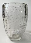 MCM Johans Fors Sweden Controlled Bubble Crystal Vase Art Glass Etched Fish