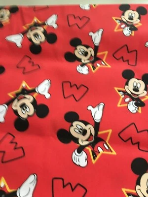 Disney Mickey Mouse Red Poplin Fabric Cut  1 1/4 Yards X 45" - Image 1 of 2