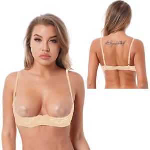 Women Floral Lace Underwire Unlined Shelf Bra Sheer 1/4 Push Up Cup Bras Top - Picture 1 of 93
