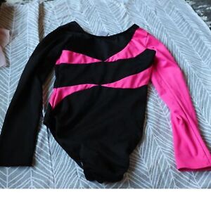 Danskin Girls Leotard size 7/8 pink & black with silver embellishments gymnastic