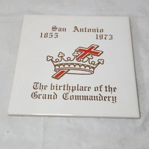 Vintage Knights Templar Masonic San Antonio Grand Commandery Ceramic Tile 6x6  - Picture 1 of 12