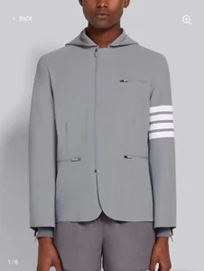 Brand New Thom Browne Compression Hoodie w/ 4 Bar Tech Nylon, Size L, Lt Grey - Picture 1 of 7