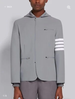 Brand New Thom Browne Compression Hoodie w/ 4 Bar Tech Nylon, Size L, Lt Grey - Image 1 of 4