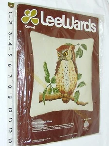 Vintage 70’s Crewel LeeWards Exclusive Wise Old Owl Pillow 16 x 16 NEW Sealed  - Picture 1 of 4