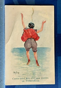 Saucy FOLKESTONE Comic Postcard 1905 Bathing Beauty Swimming THE JUMP - Picture 1 of 2