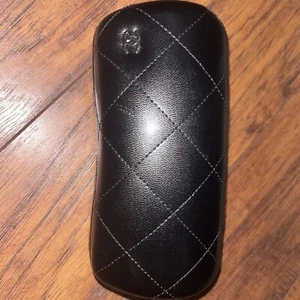 Chanel Quilted Logo Leather Sunglasses Glasses Black Case Only CC Signature - Picture 1 of 5