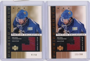 2002-03 UD Premier Collection Peter Forsberg Bronze+Gold Jerseys #d/50